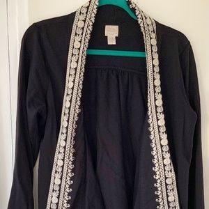 Lucky Brand Black Sweater with White Embroidery L